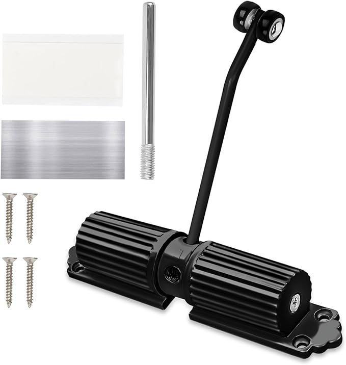 Automatic Door Closer - Heavy Duty Automatic Safety Spring Door Closer, Adjustable Tension Spring Action, for Wooden Doors up to 140 lbs with, Installation Hardware (Black)