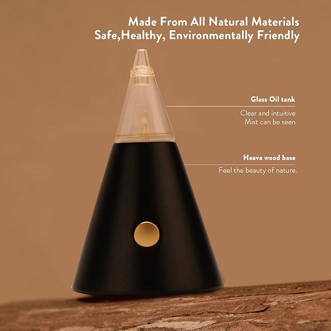 Professional Waterless Essential Oil Diffuser, Glass &Wood Aroma Oil Nebulizer with Cold Air Diffusion Technolgy, Essential Oil Scent Atomizing Machine for Home/Spa－Super Quiet