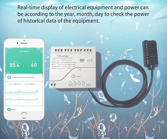4CH WiFi Tuya Smart Temperature and Humidity Sensor,Dry Contact,Remote Application Control and Monitoring Function, Voice Control, Smart Scene, Compatible with Alexa and Google Home, White