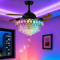 Lightree 42 Inch Black Fandelier Ceiling Fan with App Remote Control and Bluetooth Speaker,RGB LED Light Retractable Smart Ceiling Fan 6 Speed Timer Bluetooth Chandelier Fan for Bedroom Living Room