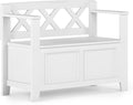 SIMPLIHOME Amherst Entryway Storage Bench - 36 inch Wide Solid Wood Hallway Bench in White, Transitional Bench for Entry or Mudroom with Lift-Up Lid, Storage Compartments and X-Back Detail