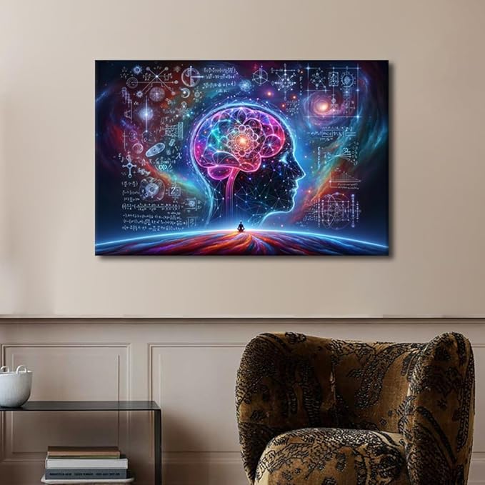 Canvas Wall Art for Living Room Artificial Intelligence Painting Artwork Robot Brain Posters and Prints House Decorations AI Paintings Wall Decor Neural Network Picture Hanging 24"Wx36"Hx1 Panel