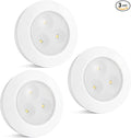 Wireless LED Puck Lights, Touch Activated Tap Ligh, Battery Operated Stick On Lights for Under Cabinet, Kitchen, Closet & Counters, 3-Pack, White