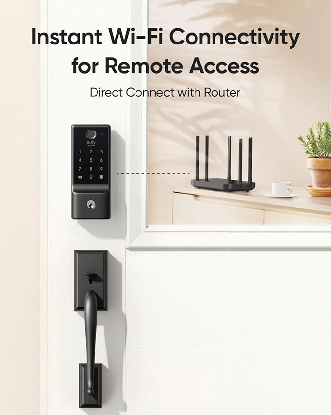 eufy Security Smart Lock C220 Front Door Handle Set, Fingerprint Keypad Door Lock with Handle, Built-in Wi-Fi, App Control, Keyless Entry Deadbolt, 8 Months Battery, IP53 Waterproof, BHMA Certified