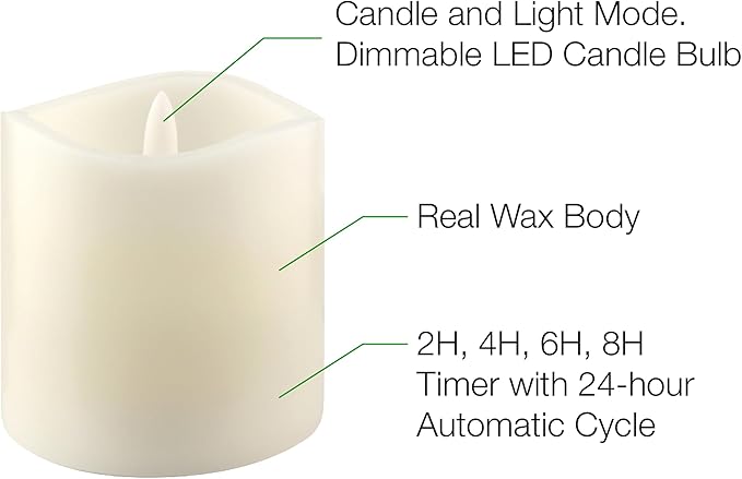 Stonebriar 3 Count Ivory Real Wax 3x3 Flameless LED Pillar Candles with Remote and Timer