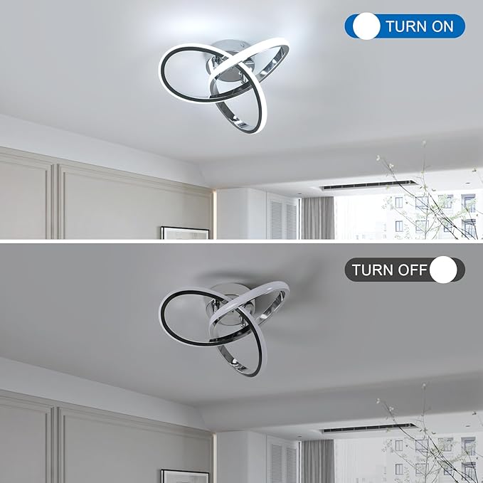 DELIPOP Modern Ceiling Light, 6500K Cool White Led Ceiling Light Fixture, Metal Curved Design Ceiling Lamp for Bedroom Hallway Bathroom Entryway Balcony Stair