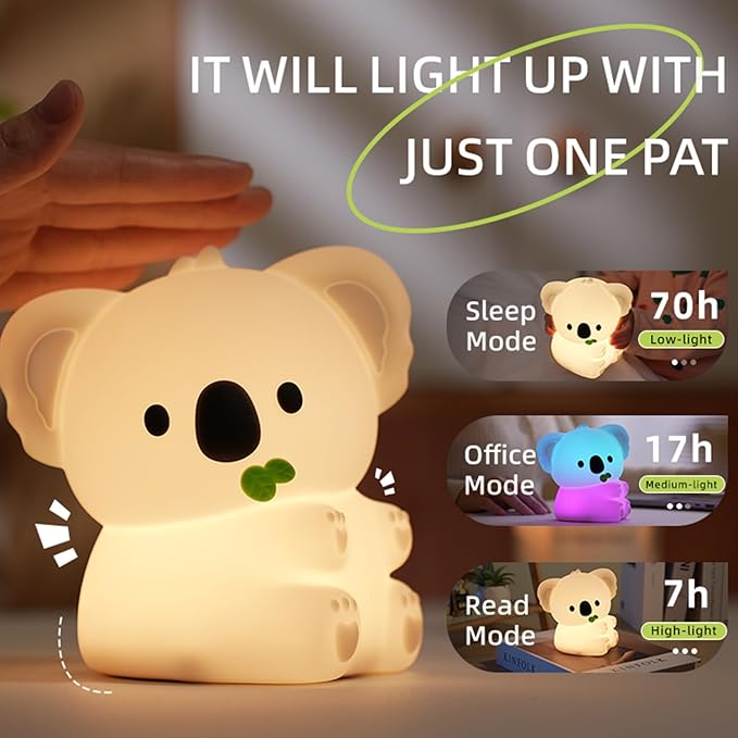 Koala Night Light, 7 Colors Dimmable Bedside Lamp, Touch Control Night Lamp with Timer for Kids Adults, Used for Camping Party Room Decor (Koala)