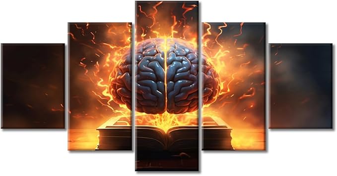 5 Pieces Abstract Human Brain Wall Art Painting on Canvas Artificial Intelligence Concept Bedroom Wall Art Modern Decor Brain House Decor for Living Room Pictures Framed Ready to Hang, (60"Wx32"H)