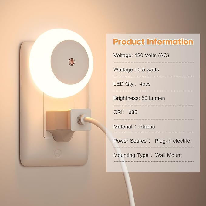 Night Light, Night Lights Plug into Wall, Dusk to Dawn Sensor Warm White Led Night Light 0.5W, 2 Pack Nightlight for Adults, Bedroom, Bathroom, Hallway, Kitchen