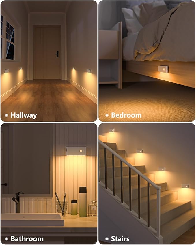 WILLED Rechargeable Night Light, Warm White Stair Lights Indoor, Wireless Motion Sensor Night Light, Stick On Lights for Stairs, Hallway, Stairway, Bathroom, Bedroom, Kitchen, 10 Pack