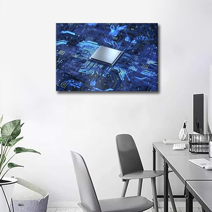 Framed Wall Art Technology Digital Art Wall CPU Concept Pictures for Living Room AI Canvas Paintings House Decoration Bedroom Wall Decor Modern Artwork for Office Ready to Hang - 36x24in