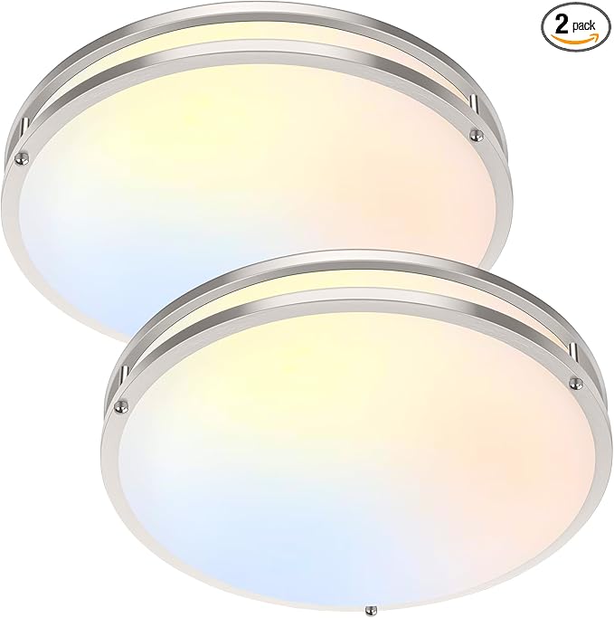 16 Inch LED Flush Mount Ceiling Light Fixture, Dimmable 5CCT Selectable 2700K Warm White-6500K Super Bright Daylight White, 50W 6000LM Round Brushed Nickle Ceiling Lamps for Living Room Kitchen, 2PACK