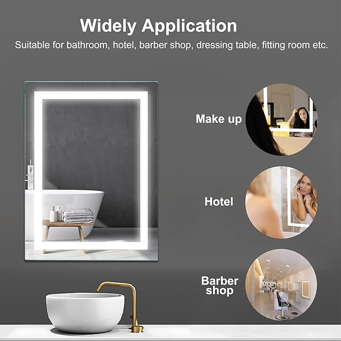 36x28 inch LED Lighted Bathroom Mirror with Anti-Fog, Wall Mounted Vanity Mirror with Smart Touch Button, Memory Function, Adjustable Warm White/Natural/Daylight Lights(Horizontal/Vertical)