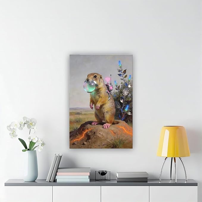 Framed Steampunk Mechanical Prairie Dog Wall Art - Retro-Futuristic Wilderness Poster for Living Room Game Room Decor 08x12inch(20x30cm)