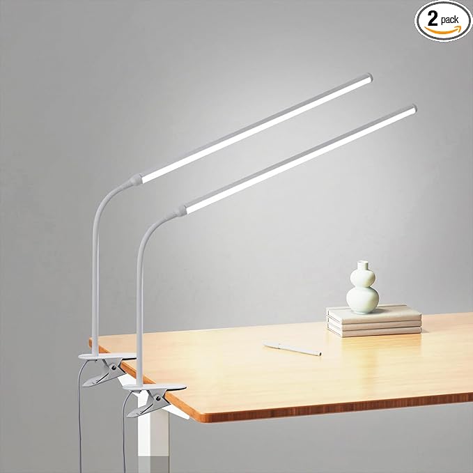2-Pack LED Desk Lamp with Clamp,College Dorm Room Students Study Reading Desk Lights,Dimming,Hose Desk Lamps,Home Office Computer Light,gooseneck,Swing Arm Work Table Lamps,Clip Bed Light