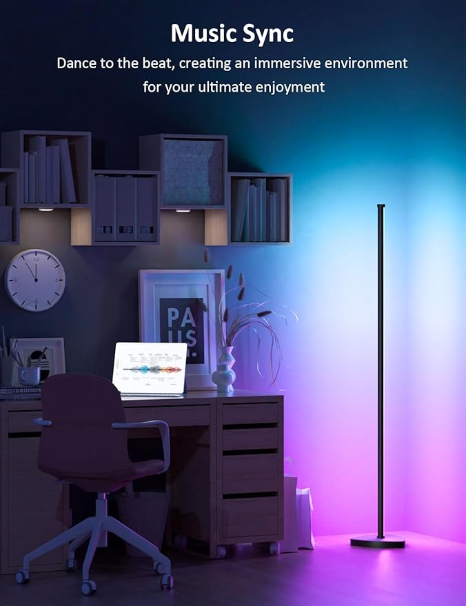 MIHEAL RGB Corner Floor Lamp, 57.5" Color Changing LED Corner Lamp with APP Control, Modern Standing Lamp with Music Sync and 16 Million DIY Colors, Heavy Base for Bedroom Living Room Gaming Room