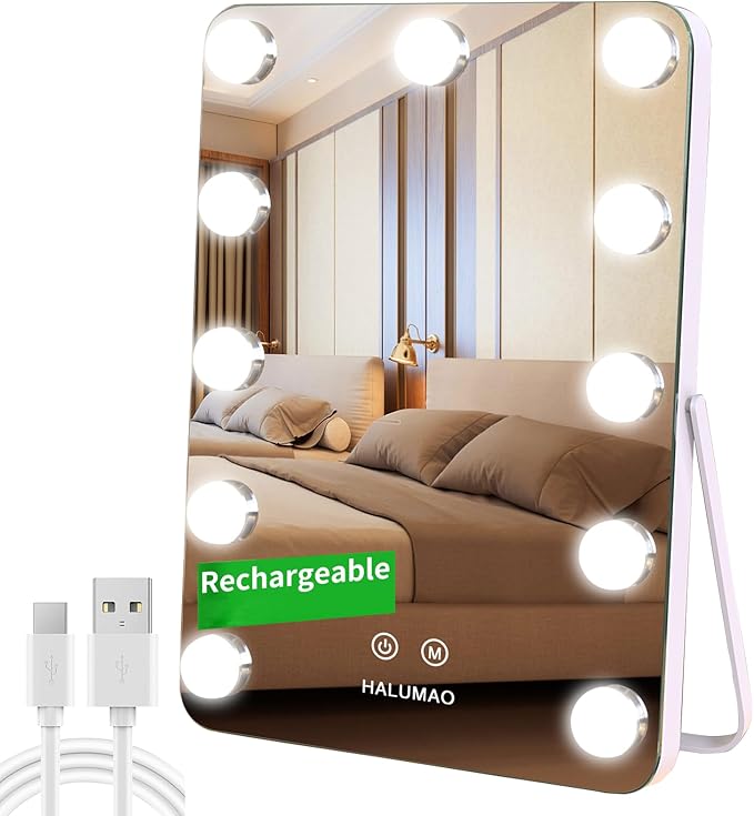 Vanity Mirror with Lights, Rechargeable Makeup Mirror, 14.6" Lighted Makeup Mirror for Dressing Room & Bedroom，Memory Function