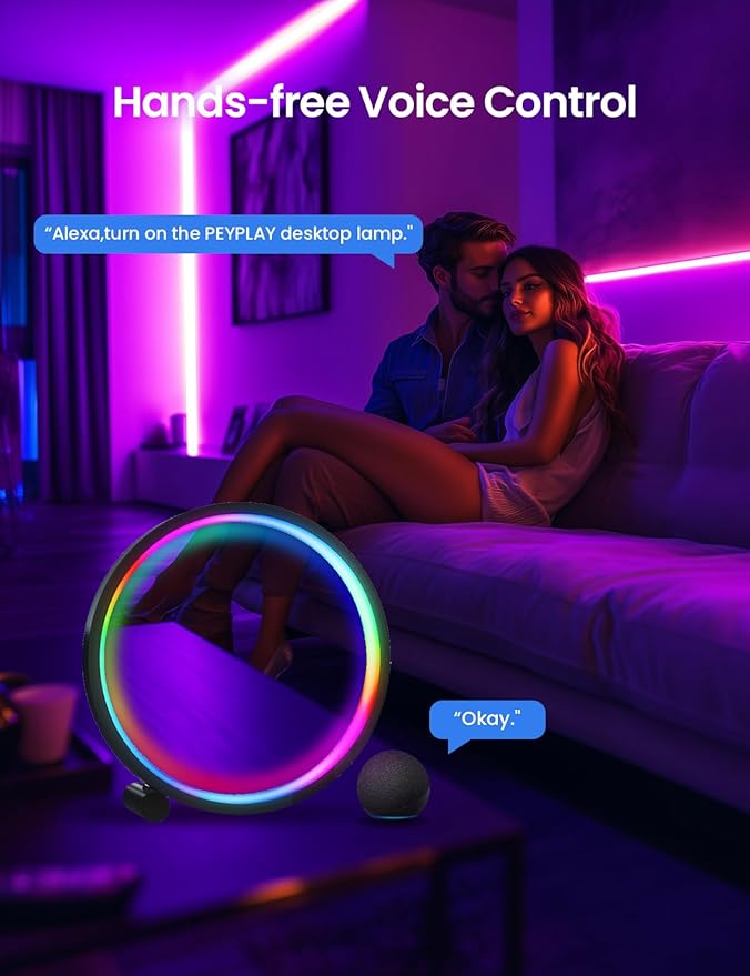 Smart LED Table Lamp, RGB+IC Lighting, Color Changing Night Light, Music Sync, DIY Mode, Stepless Dimming, App & Voice Control (2.4GHz WiFi), Works with Alexa & Google, for Bedroom & Gaming