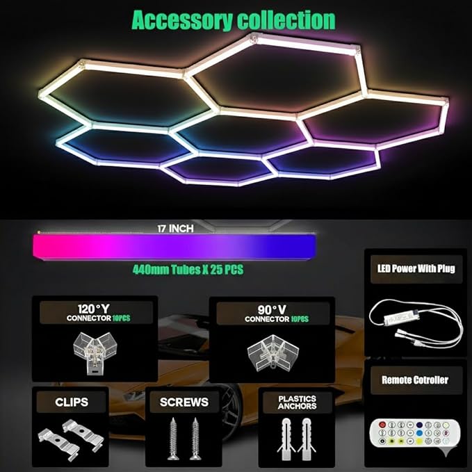 31Pack RGB Hexagon Lights,Music Sync 7Hex LED Hexagon Lights,RGB 358 Kinds of Changes Dimmable Speed-Adjustable DIY Color-Changing Lights Smart App & Remote Control,for Studio Gym Basement Decor