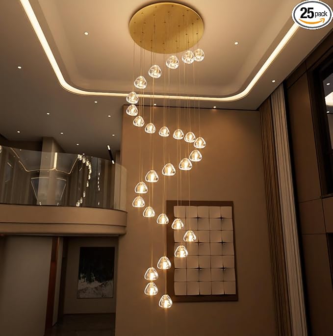 157 Inches Long Chandelier Bubble Crystal Balls Glam Chandeliers Dimmable Light High Ceiling Pendants Light Adjustable Large Size Lighting Fixtures Antique Gold