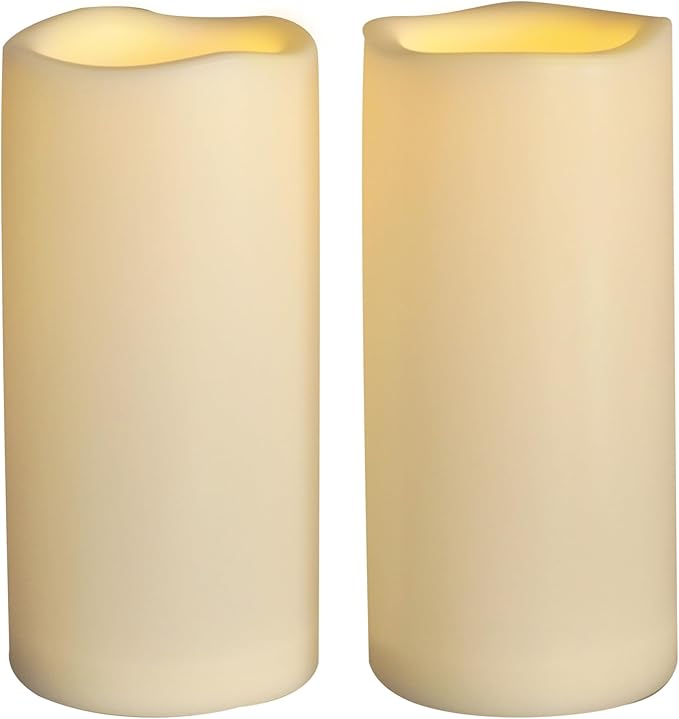 Battery Operated Plastic Flameless LED Pillar Candle with Cycling Timer, 4''x8'' Realistic Flickering Electric Light for Outdoor Bookshelf Wedding Dinner Party Centerpiece Fireplace Decor 2 Pack