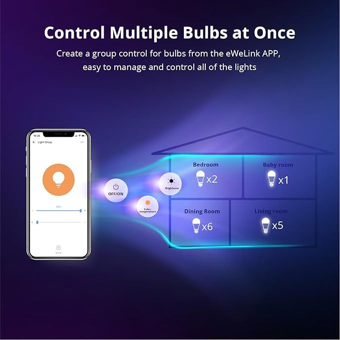 LED Smart Light Bulbs, Color Changing Light Bulb Work with Google Home, Alexa, Preset Scene, Music Sync, A60 E27 2.4GHz RGBTW WiFi Bluetooth 9W, 806LM