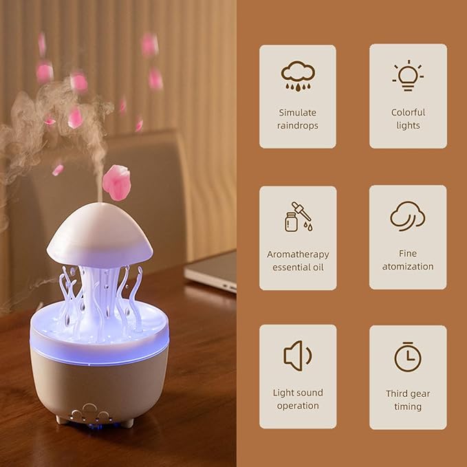 300ml Cute Diffuser Jellyfish Humidifier with 7 Changing Colors LED Lights, Rain Cloud Diffuser for Home Bedroom Office