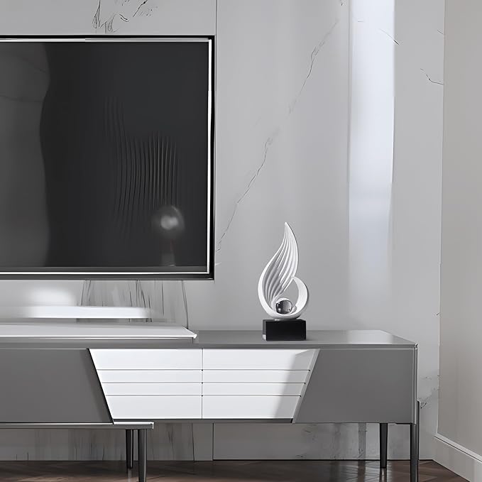 FJS Home Decor Modern White Statue Living Room Decor, Resin Shelf Decor Accents, Abstract Art Sculptures Decorations for Bookshelf Dining Room Office Coffee Table TV Stand