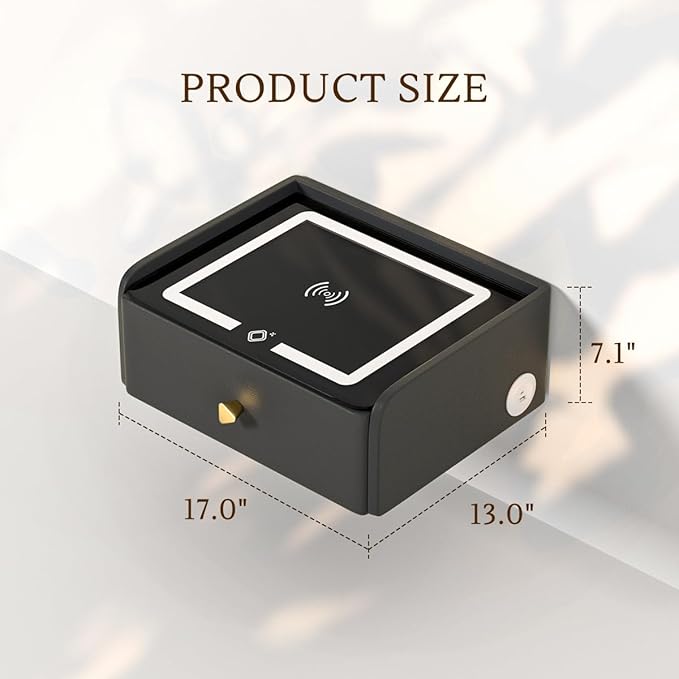 HOMEMORE Floating Nightstand with Charging Station Bedside Table LED Smart Bedside Table Wall Mounted Nightstand Black