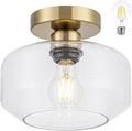 Tbaoinal Semi Flush Mount Ceiling Light Clear Glass Shade Matal Base, Inclede 900 LM LED Bulb, Low-Profile for Kitchen/Hallway/Entryway/Bathroom, Golden