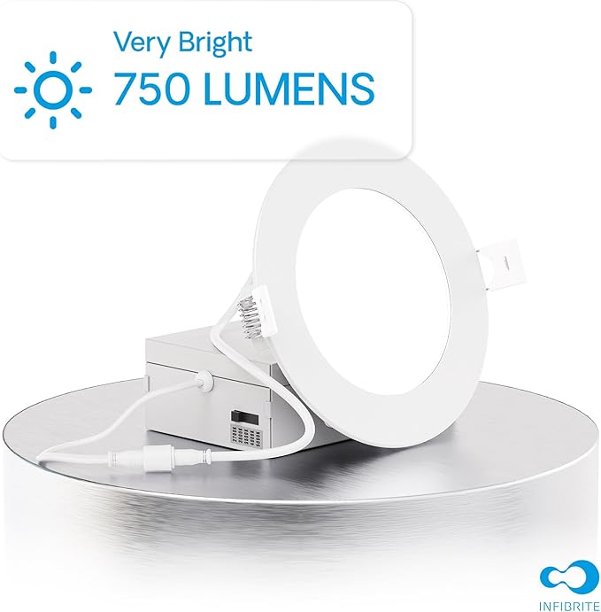 INFIBRITE 4 Inch 5CCT Selectable 9W 750LM Thin LED Ceiling Light Kit, Dimmable, Wet Rated