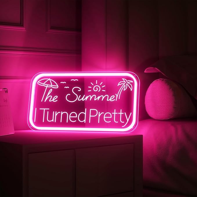 Summer I Turned Pretty LED Neon Sign for Wall Decor USB Adjustable Brightness Living Room Bars Barbers Man Cave Halloween Christmas Birthday Art Wall Decor