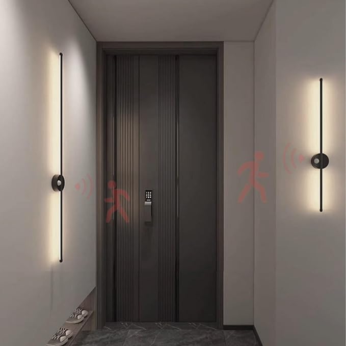 LED Long Strip Wall Lights with Motion Sensor Lamp 3000K/4000K/6000K Lighting Modern Simple Aluminum Mounted Indoor Bedside Decoration Light Living Room(Black Neutral Light,60cm)