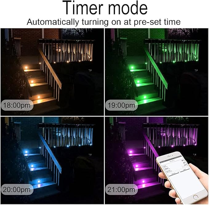 Sumaote LED Deck Lights Kit Black Shell 50 pcs 1.22 Inch WiFi Smart Phone Control Low Voltage Recessed RGBW Deck Lamp Landscape In-ground Lighting Waterproof Outdoor Yard Path Stair Decor