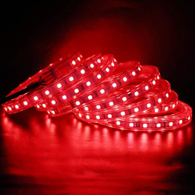 LED Light Strip Kit, 50ft AC 110-130V Flexible Waterproof Rope Lights, 5050 60 LEDs/M for Indoor Outdoor Commercial Lighting Decoration, Accessories Included, Red