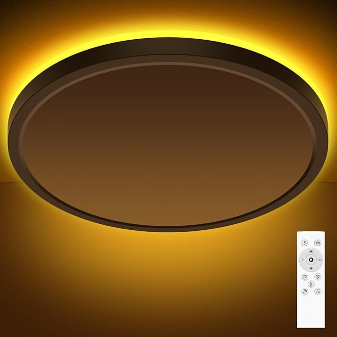 zemty 19 Inch LED Ceiling Lights with Night Light 1800K, 36W 3600lm Light Fixtures with Remote Control, 3000K-6500K Adjustable, Dimmable Low Profile Ceiling Lamp for Bedroom Dining Room Kitchen-White