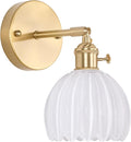 Vintage Wall Sconces with White Tulip Glass Lampshade 180 Degree Adjustable Brass Sconces Hradwired Modern Wall Lighting Fixture with Switch for Bedside Bedroom Doorway