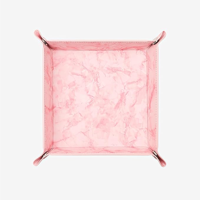siduater Valet Tray Desktop Storage Organizer – Vegan Leather Catchall Bedside Vanity Tray Nightstand Caddy Holder for Remote Controller, Watch, Keys, Phone, Wallet, Coin, Jewelry, Marble Pink