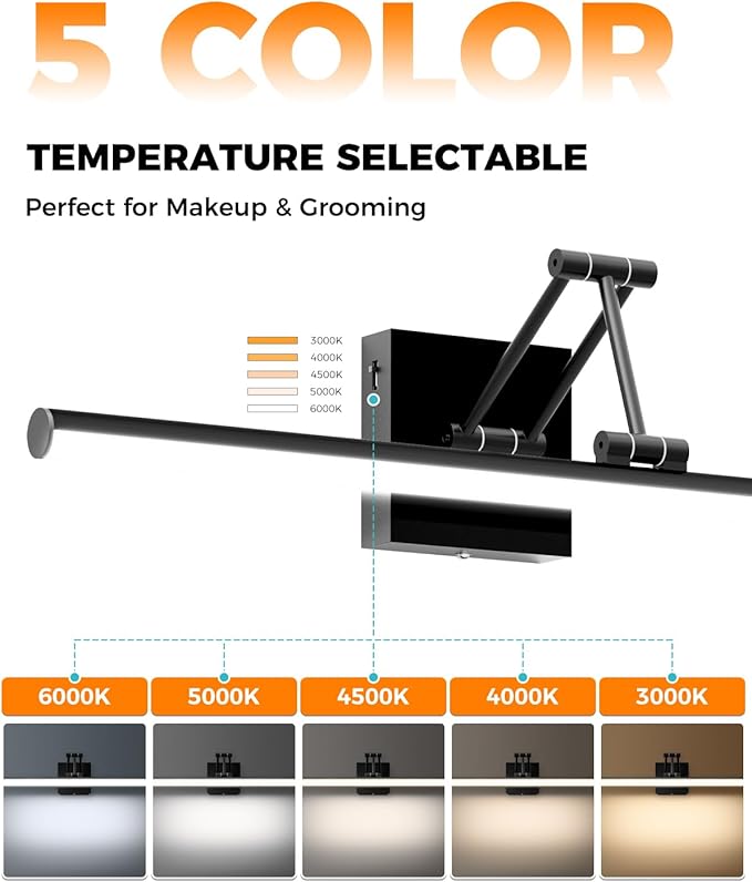 Morden Long Vanity Lights, Black 32IN Bathroom Light Fixtures, 360°Rotatable Bathroom Vanity Fixture Over Mirror with 5CCT&Dimmable Wall Lamp, Eye-Friendly Led Bar For Vanity&Makeup-ETL, Ideal Gift
