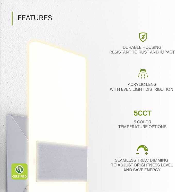 ASD 12 Inch Indoor LED Wall Sconce - 12W 2700K-5000K Dimmable Brushed Nickel Wall Sconce Lights for Living Room, Bedroom, Bathroom, Hallway - Modern Wall Sconces Hardwired, UL Interior Light, Set of 2