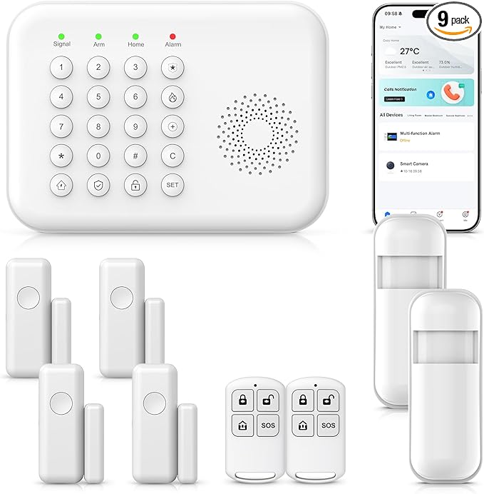 Simply Safe Home Alarm System,WiFi+GSM/4G Alarm System with Door Sensors & Motion Detectors,Compatible with Smart Life or Tuya Phone App Control NO Monthly Fees,Real-Time Alert
