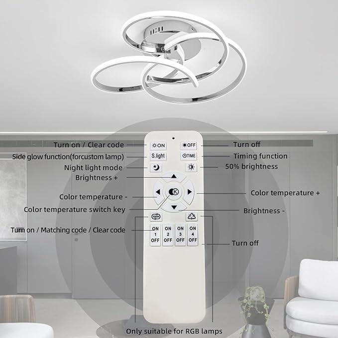 CANEOE Modern Led Ceiling Light, 42W Dimmable Close to Ceiling Light Fixture with Remote Control, Flush Mount Led Ceiling Lamp for Bedroom Living Dining Room Kitchen