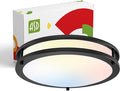 ASD LED 14" Round Flush Mount Lighting, Close to Ceiling Light Fixture | 3CCT, Dimmable, Energy Star, ETL Listed | 21W 1675LM 3000-5000K 120V | Low Profile Double Ring Lamp | Black