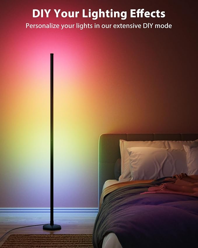 RGB Corner Floor Lamp, 65" Color Changing LED Corner Lamp with APP Control, Modern Standing Lamp with Music Sync and 16 Million DIY Colors, Heavy Base for Bedroom Living Room Gaming Room