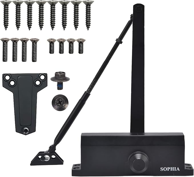 Commercial Door Closer Grade 2, Automatic Auto Door Closer Heavy Duty, Hydraulic for Home Residential Adjustable Size 3, ADA & UL, Matte Black - SF700