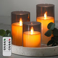 Flameless Candles with Remote Timer, LED Pillar Candles Moving Wick Flickering Battery Operated Pack of 3, Home Decorating for Ambiance, Cycling 24 Hours Timer, Gray