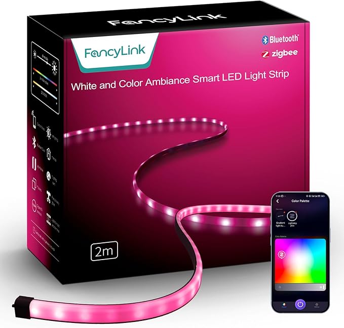 Zigbee3.0 RGBCW Smart LED Strip Lights,2M/6FT Ambient LED Strip Light,16Million Colors Changing LED Light Strip for Bedroom…