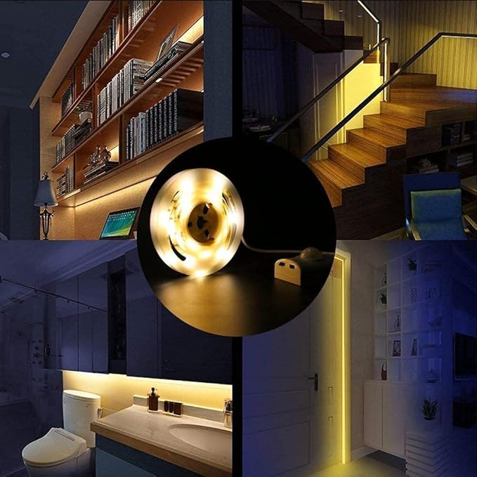 Under Cabinet Lights Rechargeable, 2M Motion Sensor LED Light Strip,3000K Warm White Night Light for Closet, Stairway, Stairs, Counter, Kitchen,Bedroom, Gun Safe Lighting