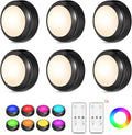 LED Puck Lights with Remote Control, 16 Color Changing Under Cabinet Lighting with Dimmer & Timer, AAA Battery Operated,Under for Closet Bedroom Kitchen, Stair (6 Pack Black)
