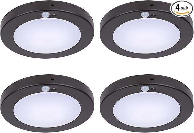 LIT-PaTH LED Flush Mount Ceiling Light, Closet Lighting Fixture with Motion Sensor and Dusk to Dawn, 10.5W, 800 Lumen, 6.2 Inch, Anti-Rust Galvanized Housing, Bronze Finish 3000K 4-Pack